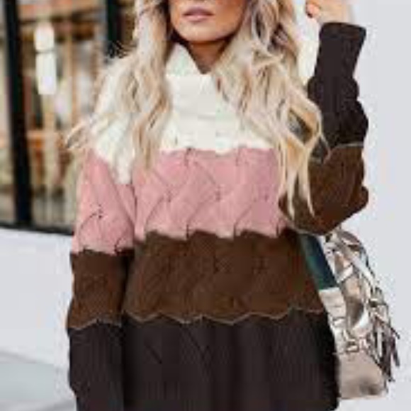 HP💝Pink Turtleneck Colorblock Fluffy Twist Sweater - Picture 7 of 7